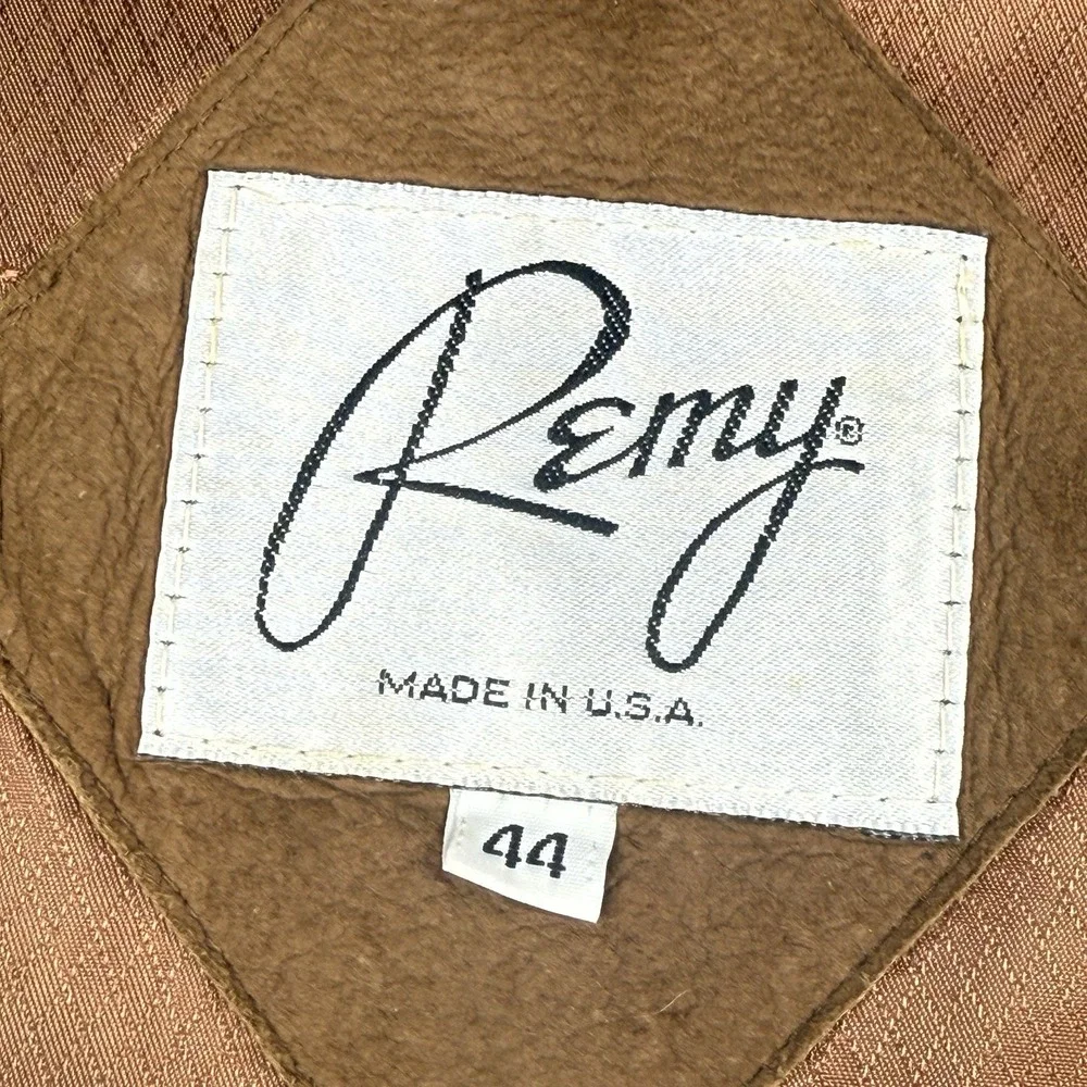 Vintage Remy‎ Mens Size 44 Leather Bomber Jacket Camel Brown Butter Soft Zip USA
